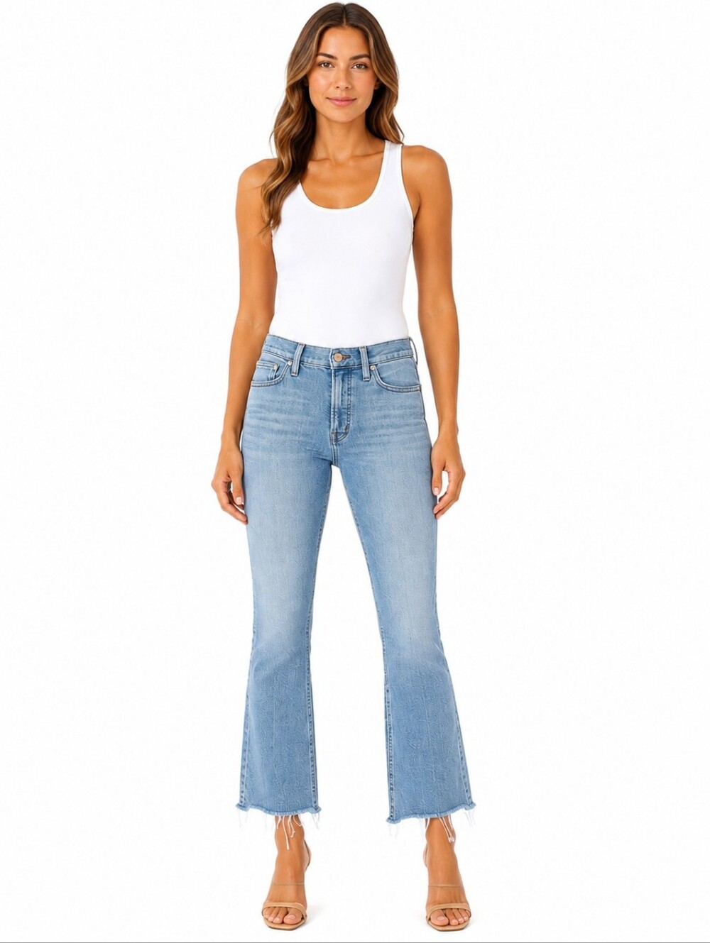 Madewell Perfect Vintage Flare Crop Jeans 29 Light Wash Raw Hem High Rise‎